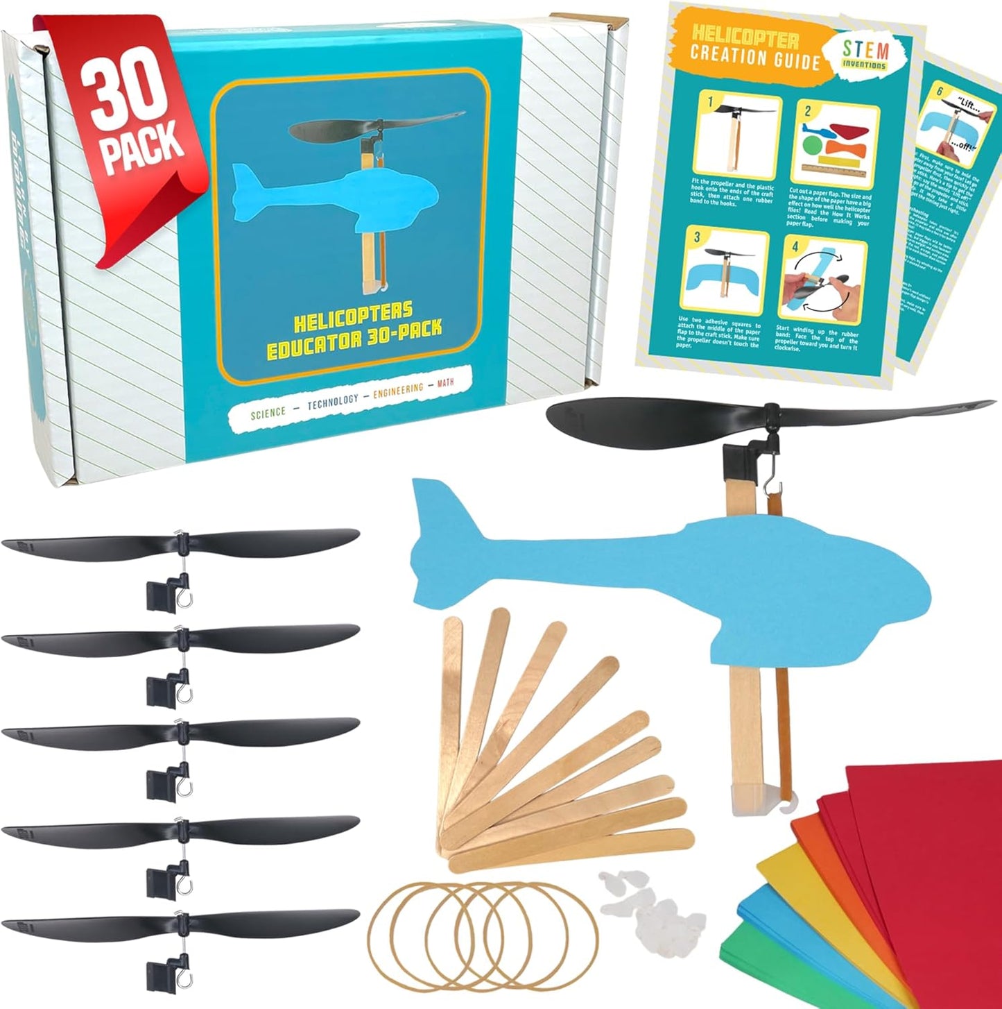 Rubber Band Helicopter Kit – 10-Pack - DIY STEM Craft Project for Kids - Build Your Own Rubberband Flying Toy