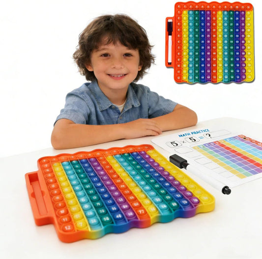 e3 Multiplication Table Game Pop Fidget Learning Toy Educational Math Game Board with Marker Rainbow Colors Educational Multiplication pop 12x12 Board Math Addition Stress Toy