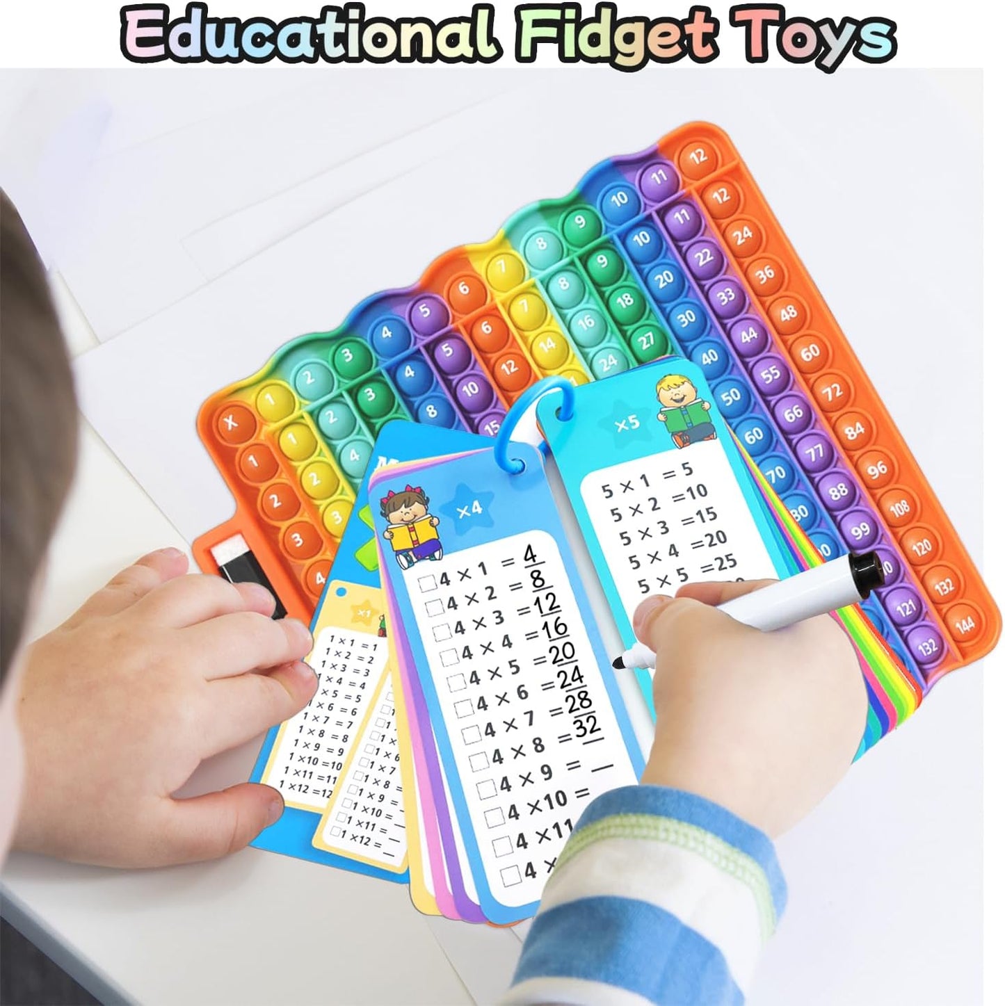 Multiplication Flash Cards + Pop Fidget Multiplication Chart, Times Table Educational Flashcard 3rd Grade, 4th, 5th, 6th Grade