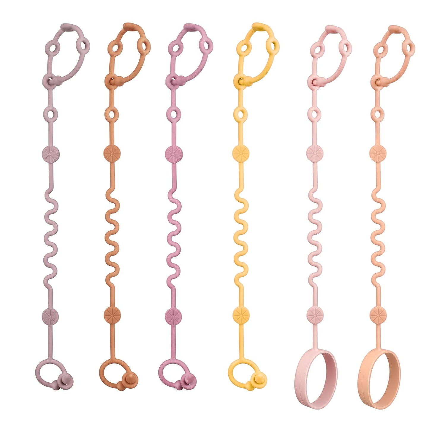 LittleHugs Toy Straps for Baby, 5pcs Adjustable Toy Holder for Stroller Accessories, Silicone Tether Pacifier Clip, No Throw Travel Essential Leash for High Chair, Car Seat (5-Pack)