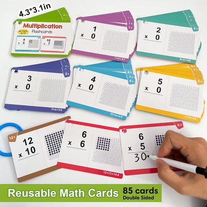 Multiplication Flash Cards, Times Table Flashcards, All Facts 0-12, Answer on Back for Self-Check, Classroom Home Learning Aids, Elementary School Teacher Teaching Aids, 85 Double-Side Cards