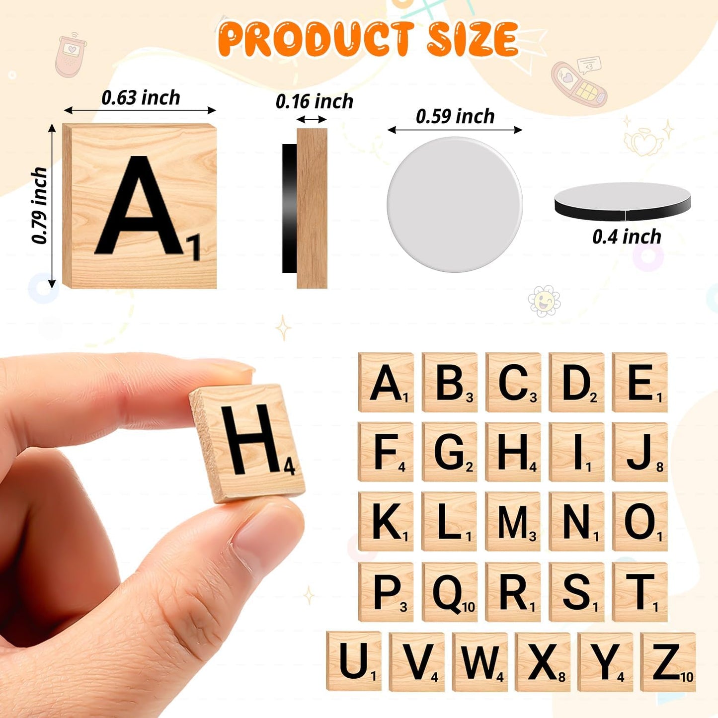 150 PCS Wood Magnetic Letter, Wooden Letter Magnets for Fridge Refrigerator Wall, Alphabet Tile Letters Magnetics for Fun Learning Decorative Game Board