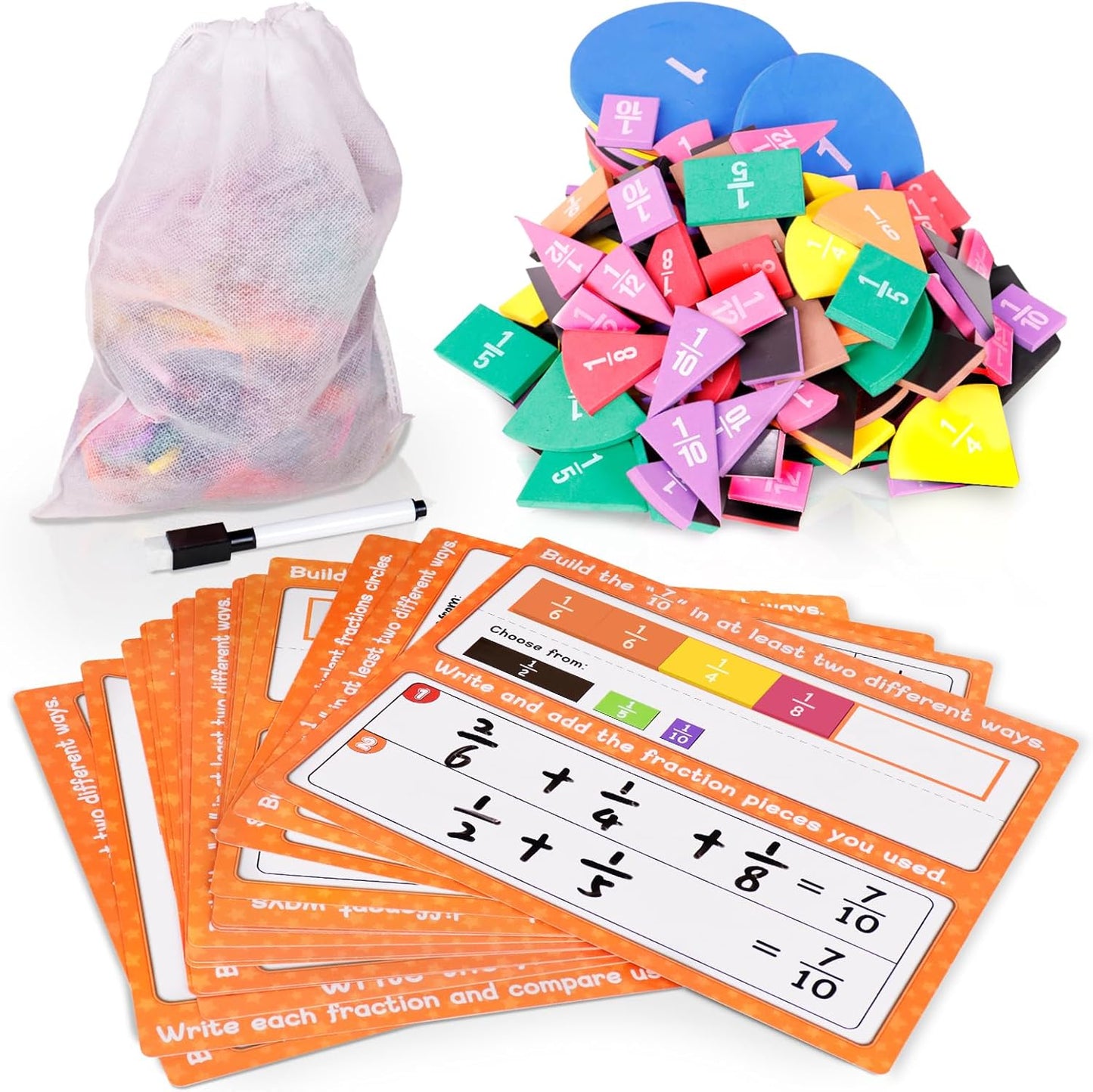 abcxgood Magnetic Fraction Tiles & Fraction Circles Activity Set Montessori Magnetic Book Fraction Puzzle for Children Math Manipulatives for Elementary School Students Homeschool Supplies Grade