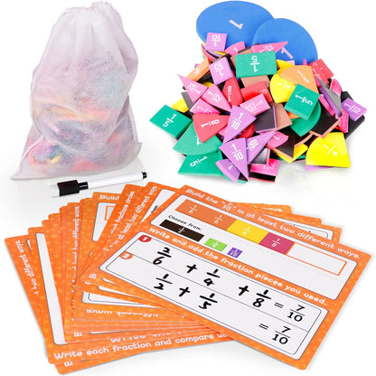 abcxgood Magnetic Fraction Tiles & Fraction Circles Activity Set Montessori Magnetic Book Fraction Puzzle for Children Math Manipulatives for Elementary School Students Homeschool Supplies Grade