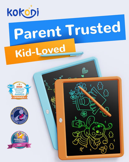 KOKODI LCD Writing Tablet, 12 Inch Colorful Toddler Doodle Board Drawing Tablet, Erasable Reusable Electronic Drawing Pads, Educational and Learning Toy for 3-6 Years Old Boy and Girls(Blue)