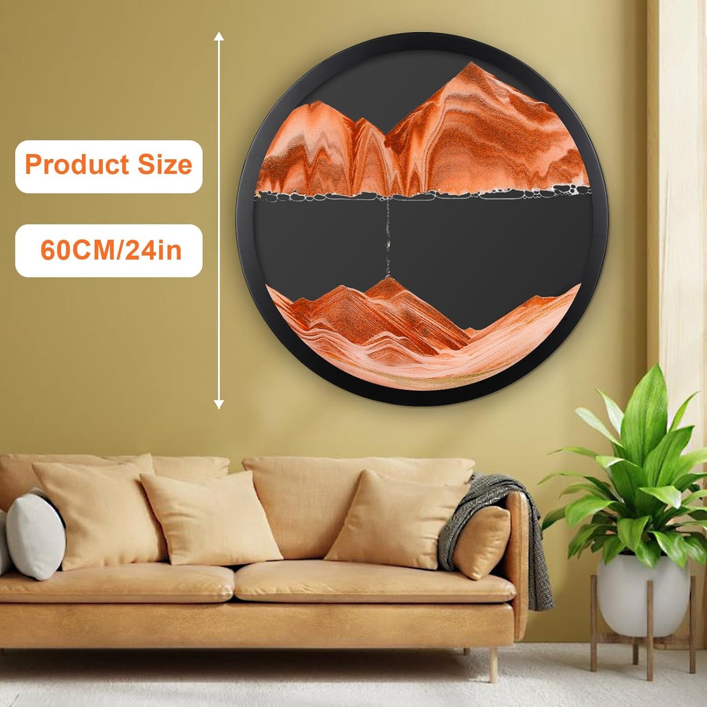 17.3" Moving Sand Art, 3D Sand Art Pictures Deep Sea Sandscape Living Room Decoration, 360° Rotate, Glass Crafts Solid Wood Frame, Relaxing Mood Home Office Work Wall Art Decor