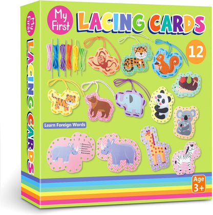 Chivao Lacing Cards for Toddlers Kids, 12 Pcs Sewing Kit Preschool Learning Activities for Kids Travel Craft Set Manipulatives for Preschoolers Homeschool Developing Imagination Skills