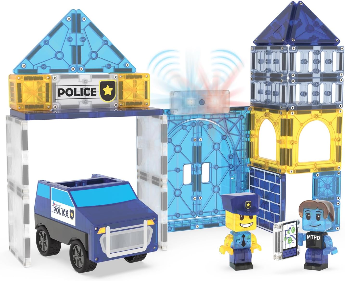 Magna-Tiles Police Station 35-Piece Magnetic Construction Set, The Original Magnetic Building Brand