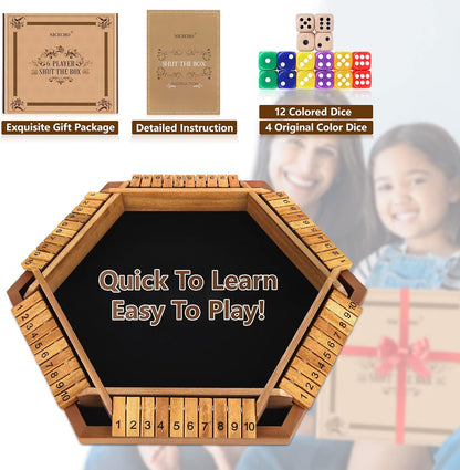 Nicecho 2-6 Players Shut The Box Dice Game, Wooden Board Table Math Game with 16 Dice, Classics Tabletop Games for Kids Adults, Family,Classroom,Home,Party or Pub