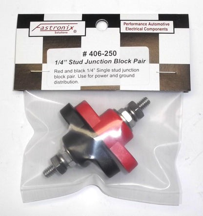 Fastronix 3/16" (#10-32) Stainless Steel Single Stud Power and Ground Junction Block Red and Black