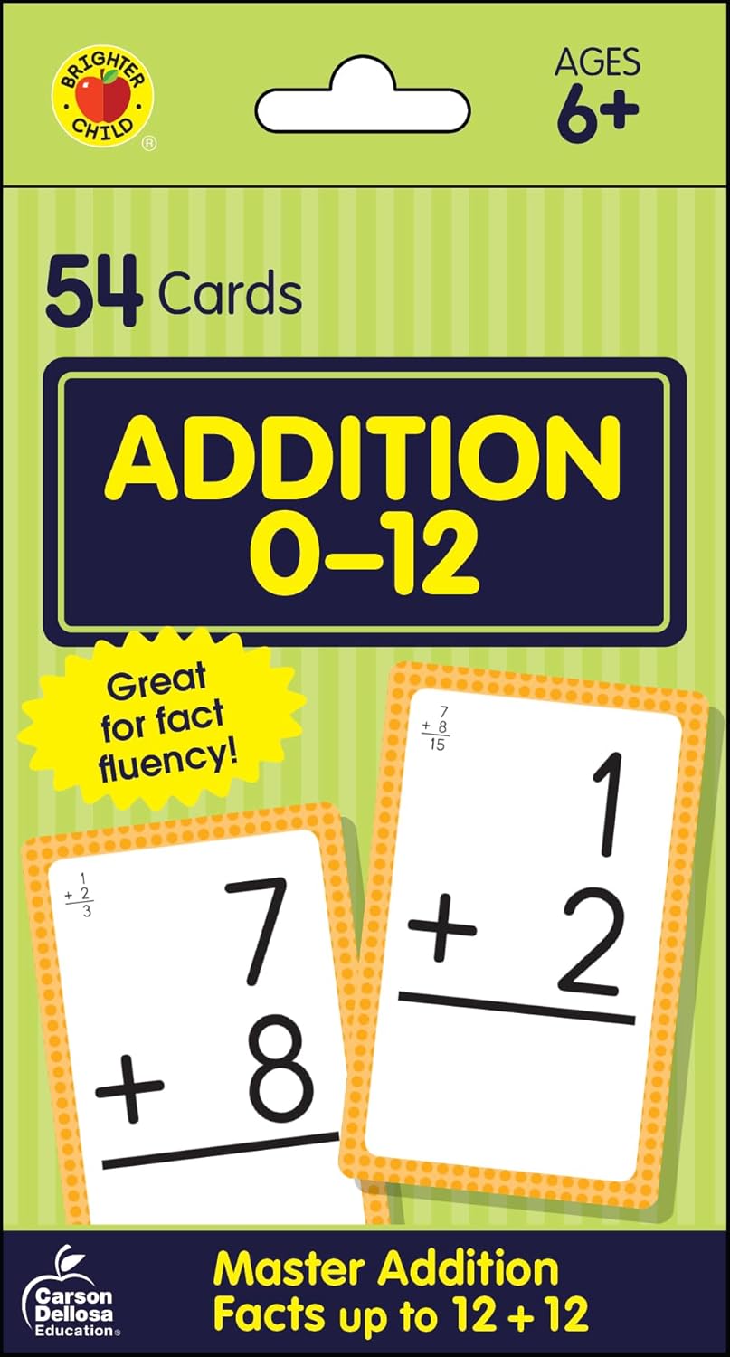 Carson Dellosa 54 Addition Flash Cards, All Facts for Adding Through 12, Flashcards for Ages 6 and Up, Kindergarten Learning Activities and Math Games for Kids 5-7