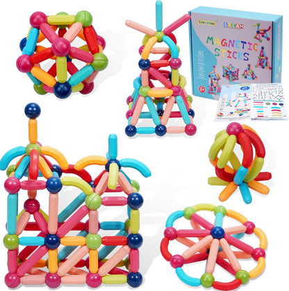 COUOMOXA Magnetic Toy Montessori for Kids: 3 4 5 6 7 8 9 10 11 12 Years Old Kids Building Sticks - Magnetic Creative Toy Age 3-12 Playroom Family - Christmas Birthday Gift for Boys Girls