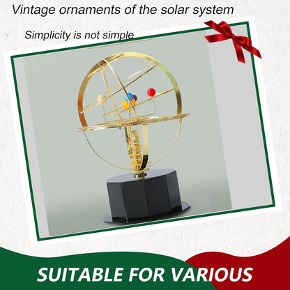 Rotating Solar System Metal Ornament - Handcrafted Orrery Model with 5 Planets, Educational Desk Decor for Astronomy Enthusiasts, Home & Office Decoration (Black)