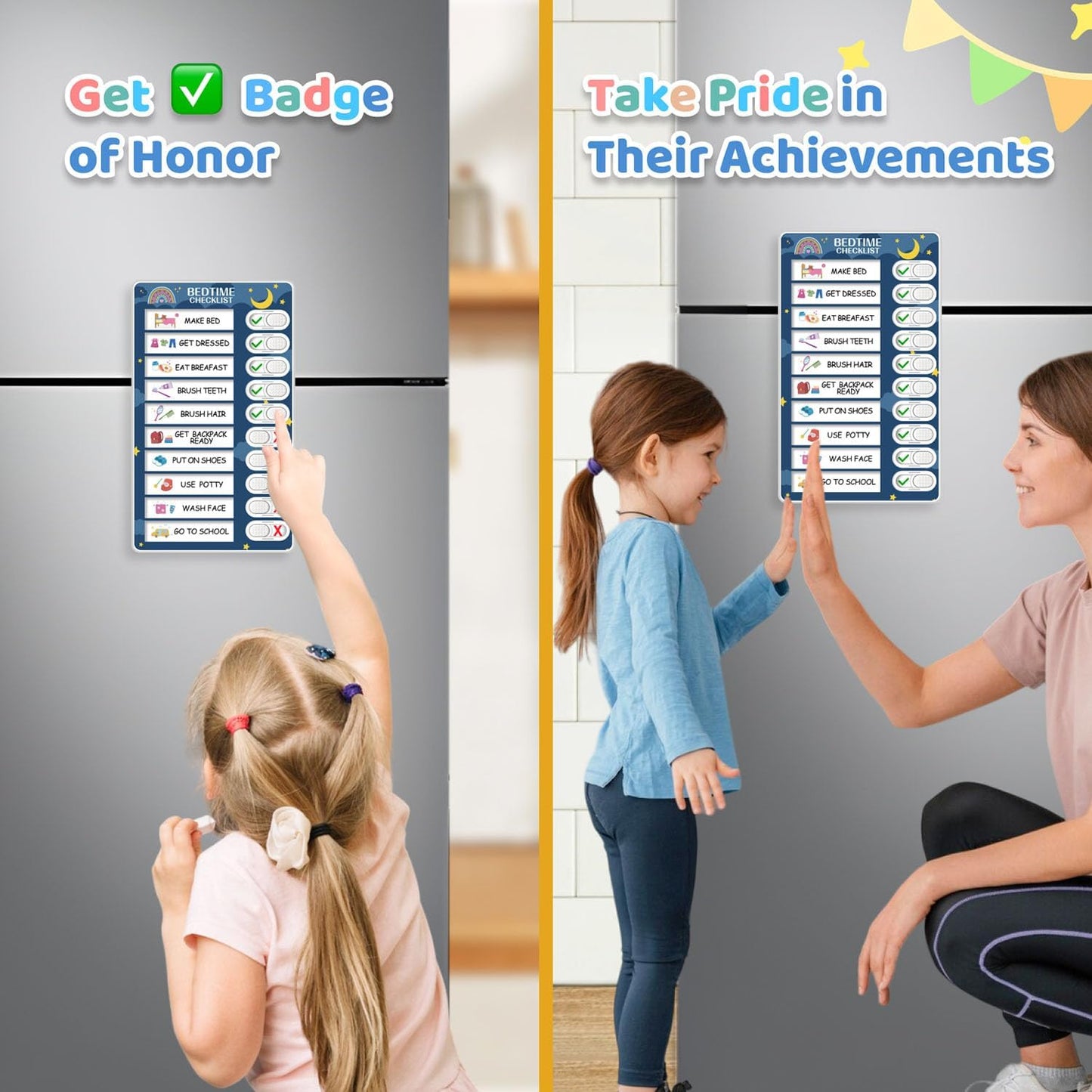 Upgraded Slider 3 in 1 Bedtime/Morning/Daily Routine Chart for Kids, Magnetic Chore Chart for Kids, Visual Schedule for Kids Toddlers Schedule Board for Home