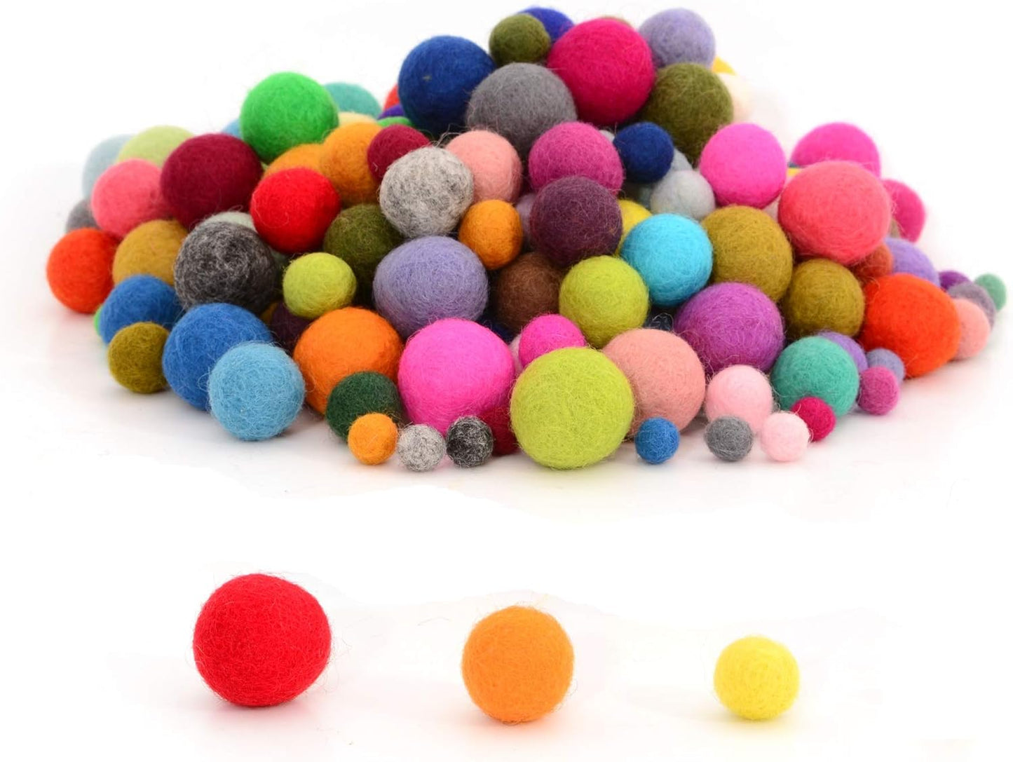 Glaciart One Wool Felt Balls (50 Pieces) 2.5 Centimeters - 1 Inch, Handmade Felted 5 Valentines Colors (Baby Pink, Medium Pink, Magenta and More) - Bulk Small Puff for Felting and Garland