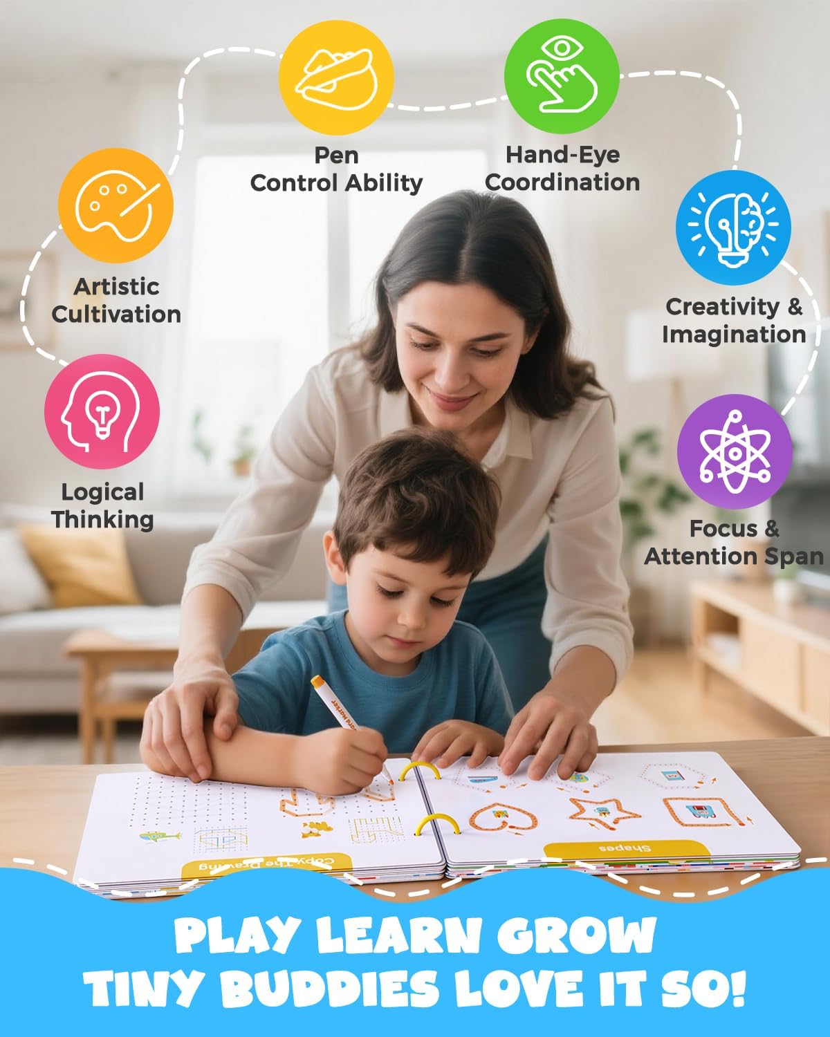 Preschool Learning Activities 54 Reusable Pages, Tracing Books for Kids Ages 3-5, Toddler Activities Busy Book, Handwriting Practice Kindergarten Workbooks, Educational Toys for 3 4 5 Year Old