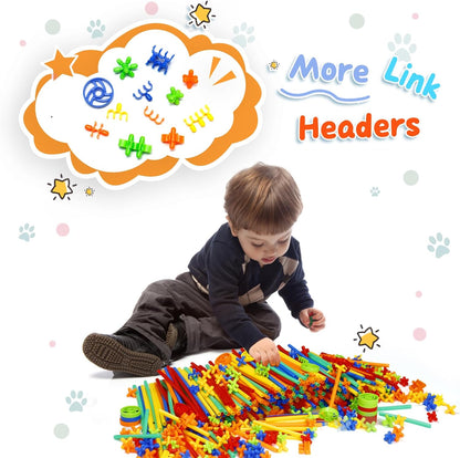 Ggiibro Straw Constructor Toys 600Pcs STEM Building Toy Interlocking Plastic Engineering Thin Tube Blocks Educational Kit for 3 4 5 6 7years Kids Boys and Girls Gift Preschool Toy with Storage Box