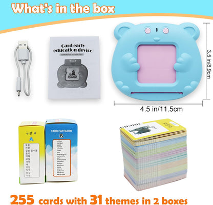 Spanish & English 510 Words Alphabet Bilingual Talking Flash Cards for 3-8 Years Toddlers, Pocket Speech Buddy Therapy Autism Toys, Educational Learning Interactive Toy for Boys Girls Kids Gifts Blue