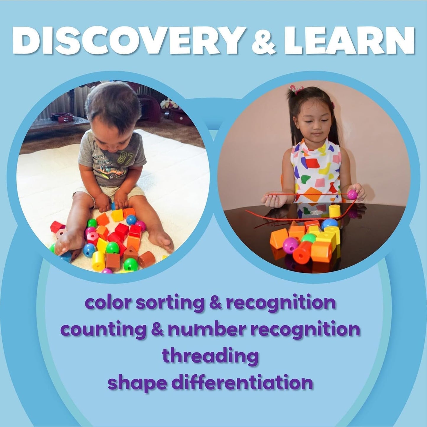 Skoolzy Lacing Beads 30 Pcs for Montessori Toys for 3 Year Old and Toddler Crafts Ages 2-4 with Beads for Kids Learning and Travel Activities Fine Motor Skills Toys