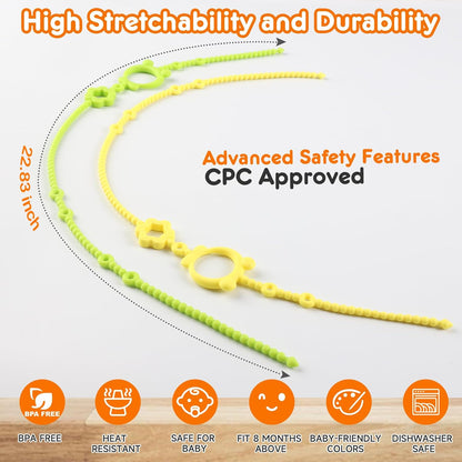 Toy Straps for Baby, 6pcs Adjustable Toy Holder for Stroller Accessories, Silicone Baby Tether Pacifier Clip, No Throw Baby Travel Essential Leash for High Chair, Car Seat, Baby Toy Clips