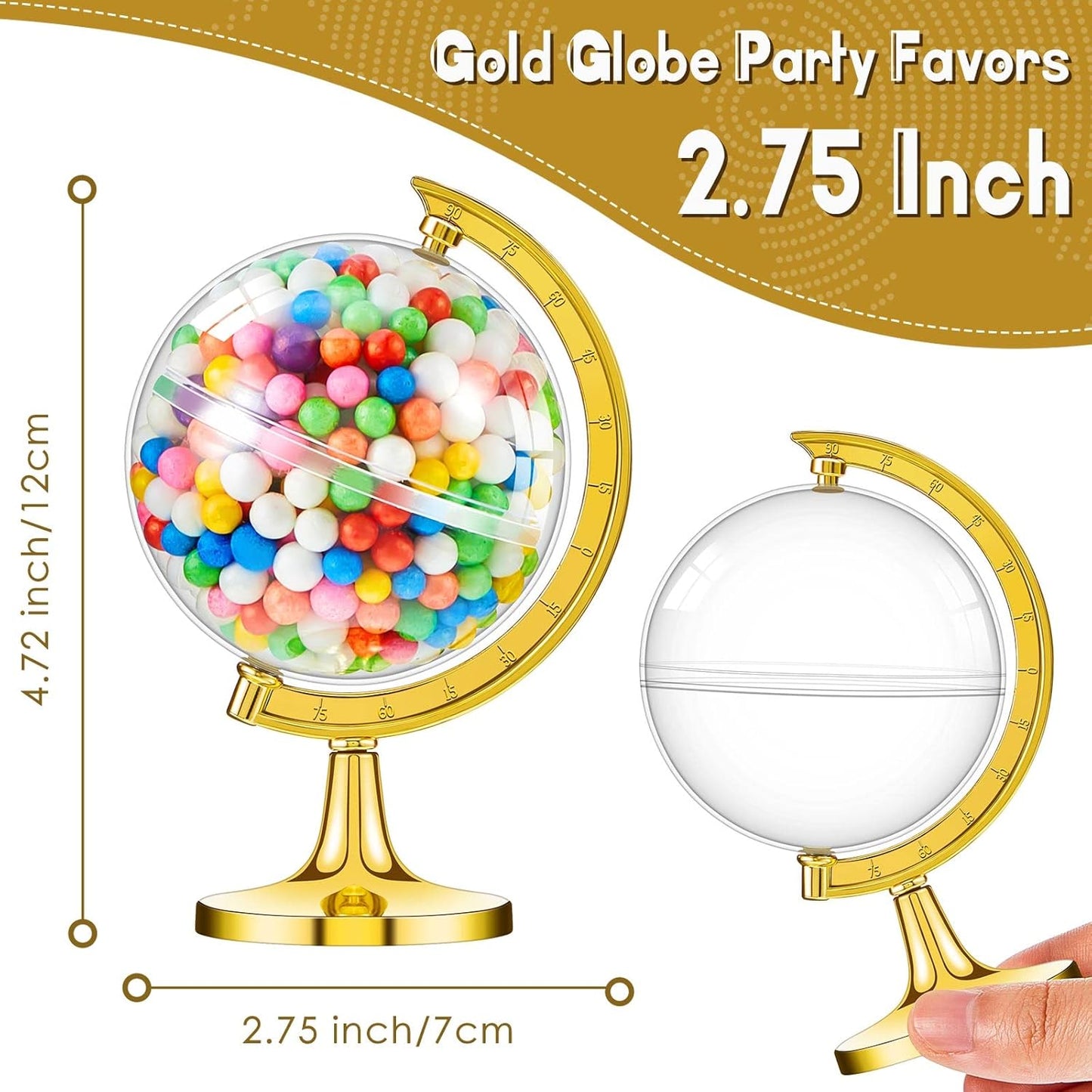 Suclain 60 Pieces Mini Globe Candy Container Gold Globe Party Favors Containers Fillable Round Candy Jars Decorations for Wedding Bridal Shower Adventure Baby Shower Travel Party Favor
