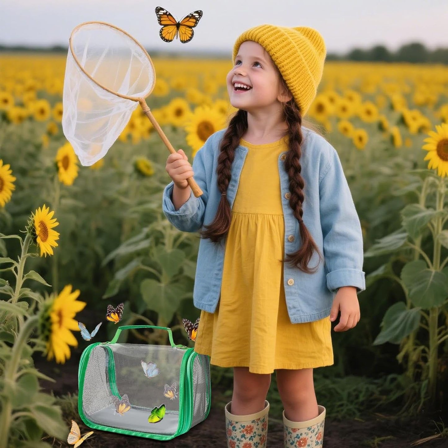 Net Butterfly Cage - Clear Mesh Terrarium, Foldable Transparent Habitat, Durable Caterpillar Growing House | Kids Family Adults Teen for Kids Family Adults Teen