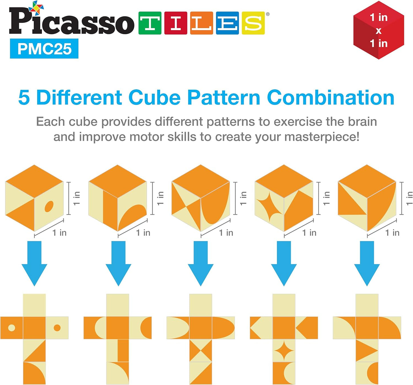 PicassoTiles 25 Piece Magnetic Puzzle Game Magic Cube Puzzles Brain Teaser Set Kids Toy Magnet Pattern Block Matching Toys with Free Ideabook 150+ Inspirations Included STEM Learning Early Education
