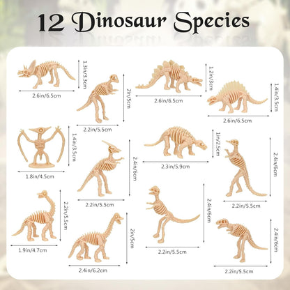 60 PCS Dinosaur Fossil Skeletons, Assorted Dinosaur Skeleton Toys Figures for Science Play Dino Sand Dig Party Favor Decorations