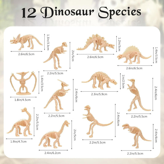 60 PCS Dinosaur Fossil Skeletons, Assorted Dinosaur Skeleton Toys Figures for Science Play Dino Sand Dig Party Favor Decorations
