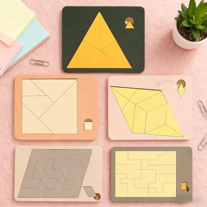 Wooden Puzzle for Adults - Geometric Educational Toy - Disappearing Square Tangram for Children Adults Family Office School Travel Party Birthday Home Classroom