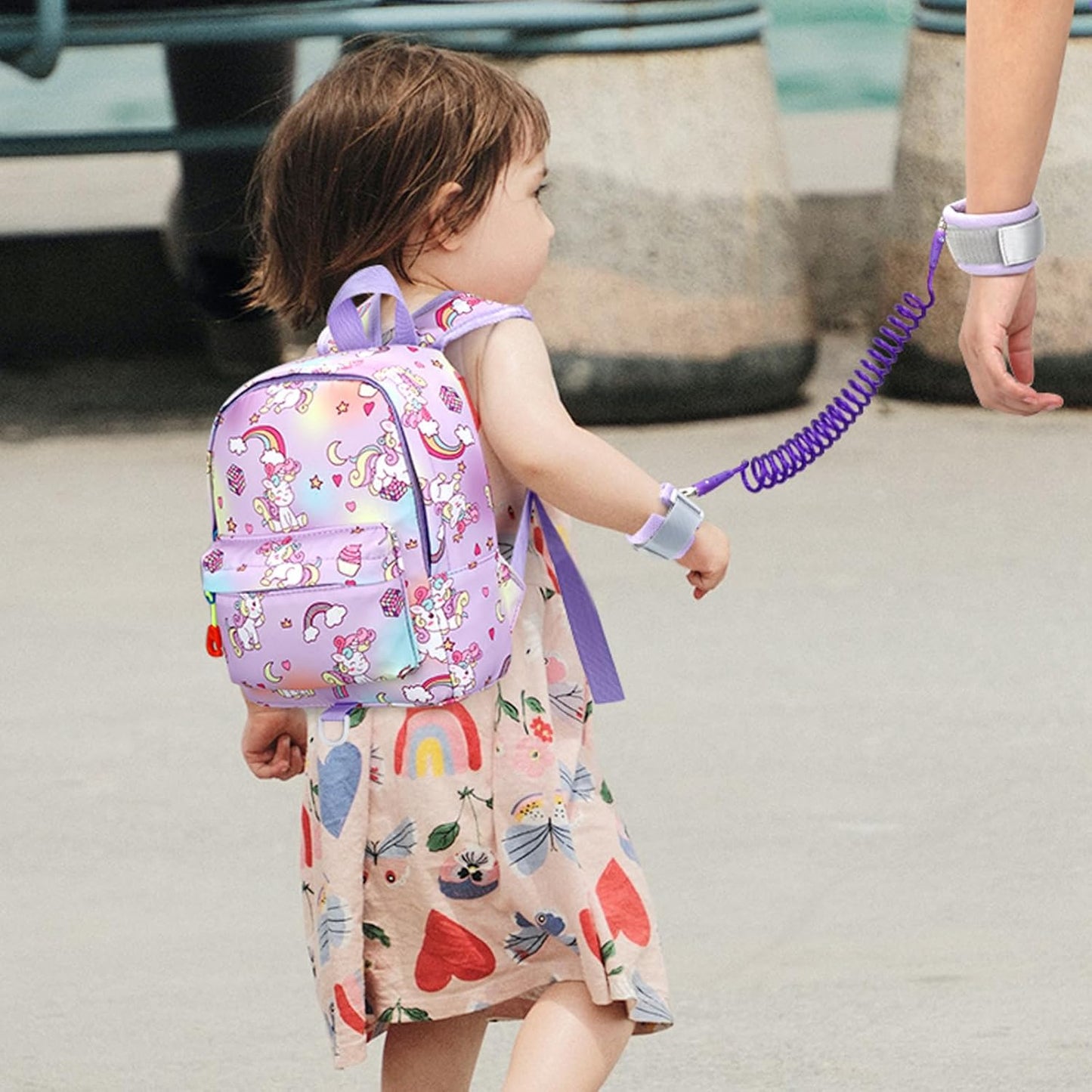 Accmor Toddler Backpack Leash with Anti Lost Wrist Link, Cute Mini Child Walking Harnesses Keep Kids Close Back Pack Rope Tether Rein for Baby Boys (Pink/Unicorn)