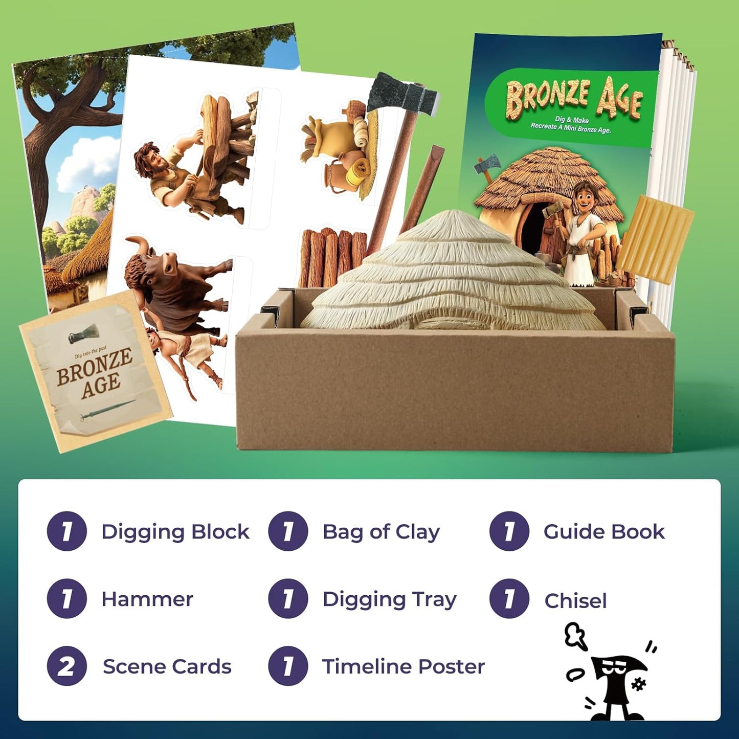 EDUMAN Stone Ages Fossil Dig Kit for Kids, Dig it Up Ancient Creatures Kit, Archaeology Kits with Mining Kit Tools, Educational Toys & Stem Toys for Kids Age 6 for Boys Girls