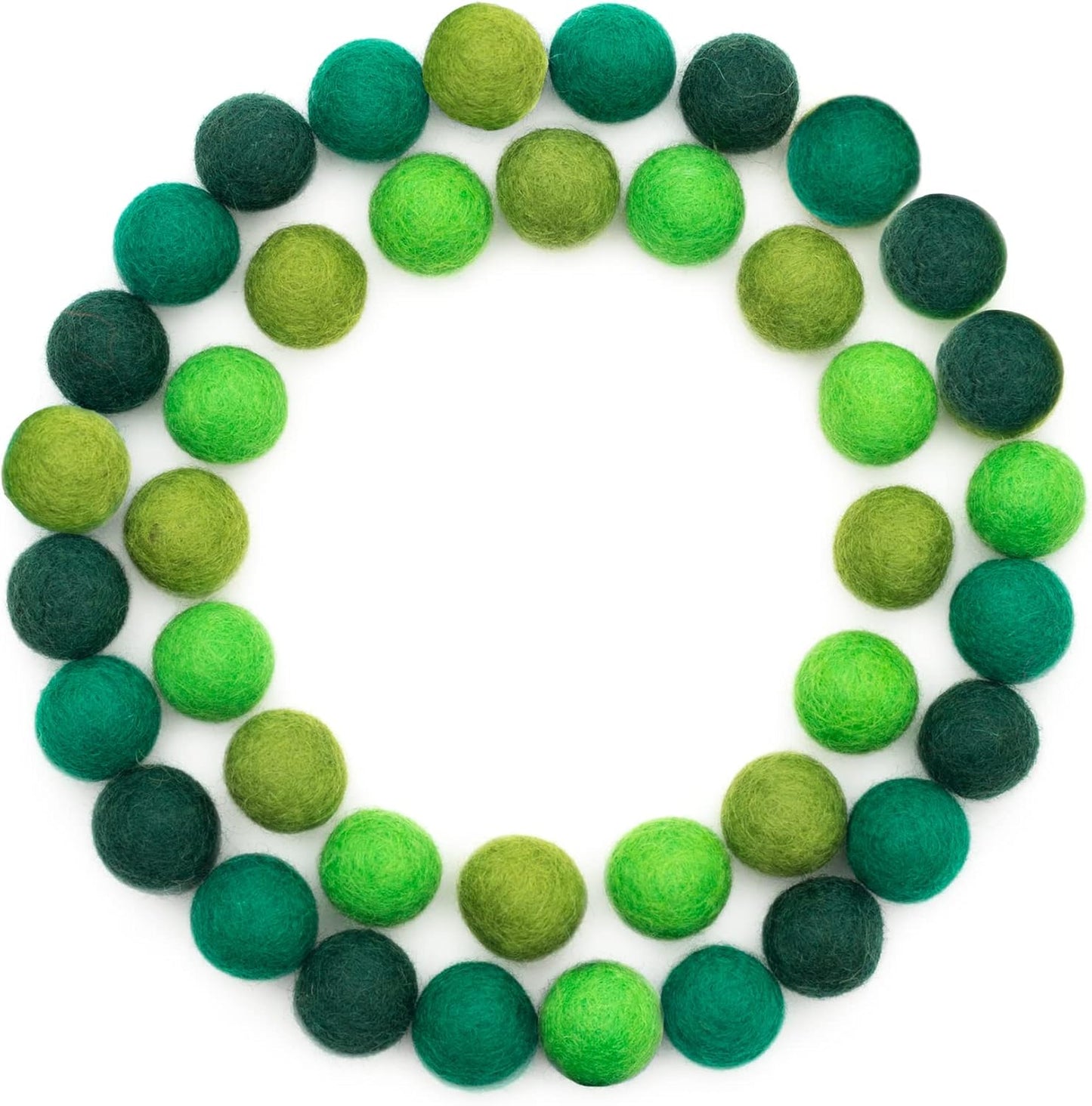 Glaciart One Felt Wool Balls, Felt Pom Poms (40 Pieces) 2 Centimeters - 0.8 Inch, Handmade Felted Green Colors - Bulk Small Puff for Felting and Garland