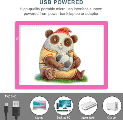 LitEnergy A4 LED Copy Board Light Tracing Box, Adjustable USB Power Artcraft LED Trace Light Pad for Tattoo Transferring, Drawing, Sketching, Animation, Stenciling, Diamond Art Painting Accessories