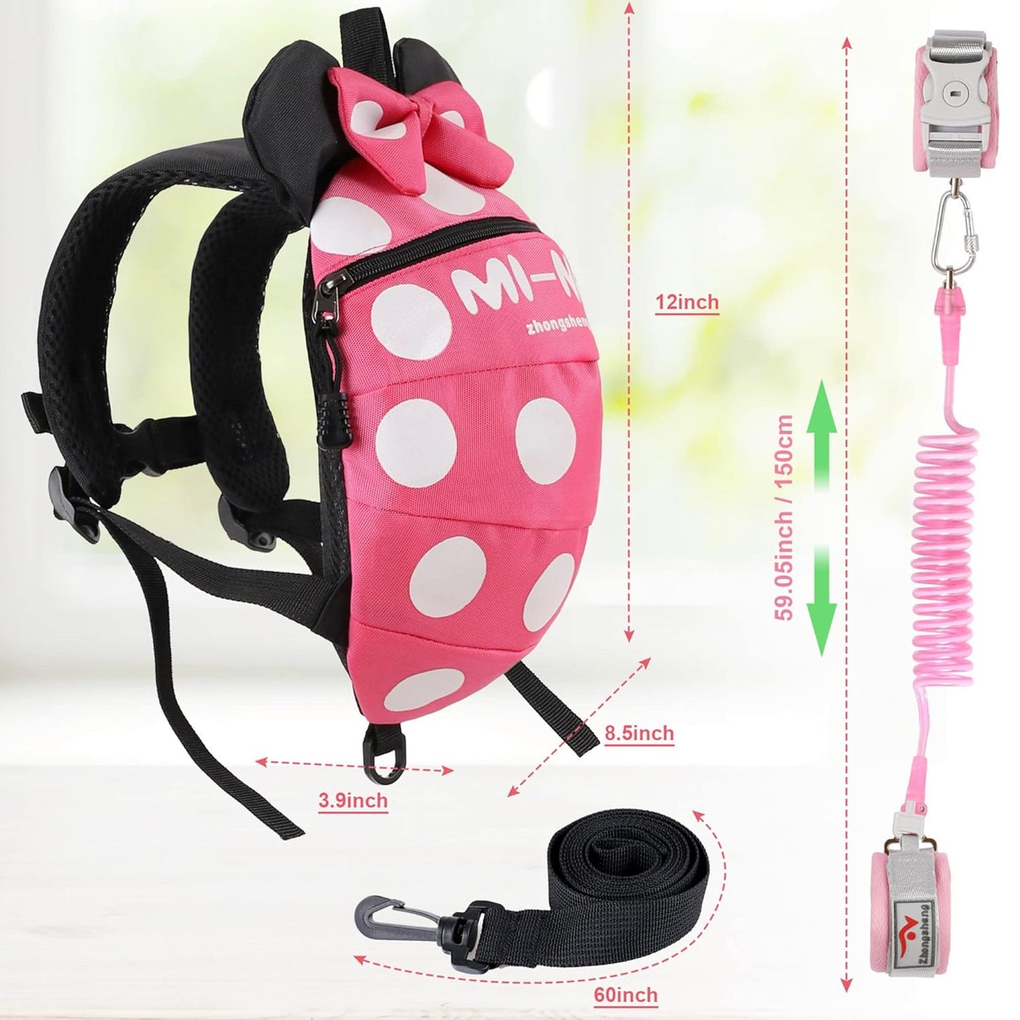 CZSYZCZS Toddlers Leash + Anti Lost Wrist Link Child Kids Safety Harness Kids Walking Wristband Assistant Strap Belt (pink)