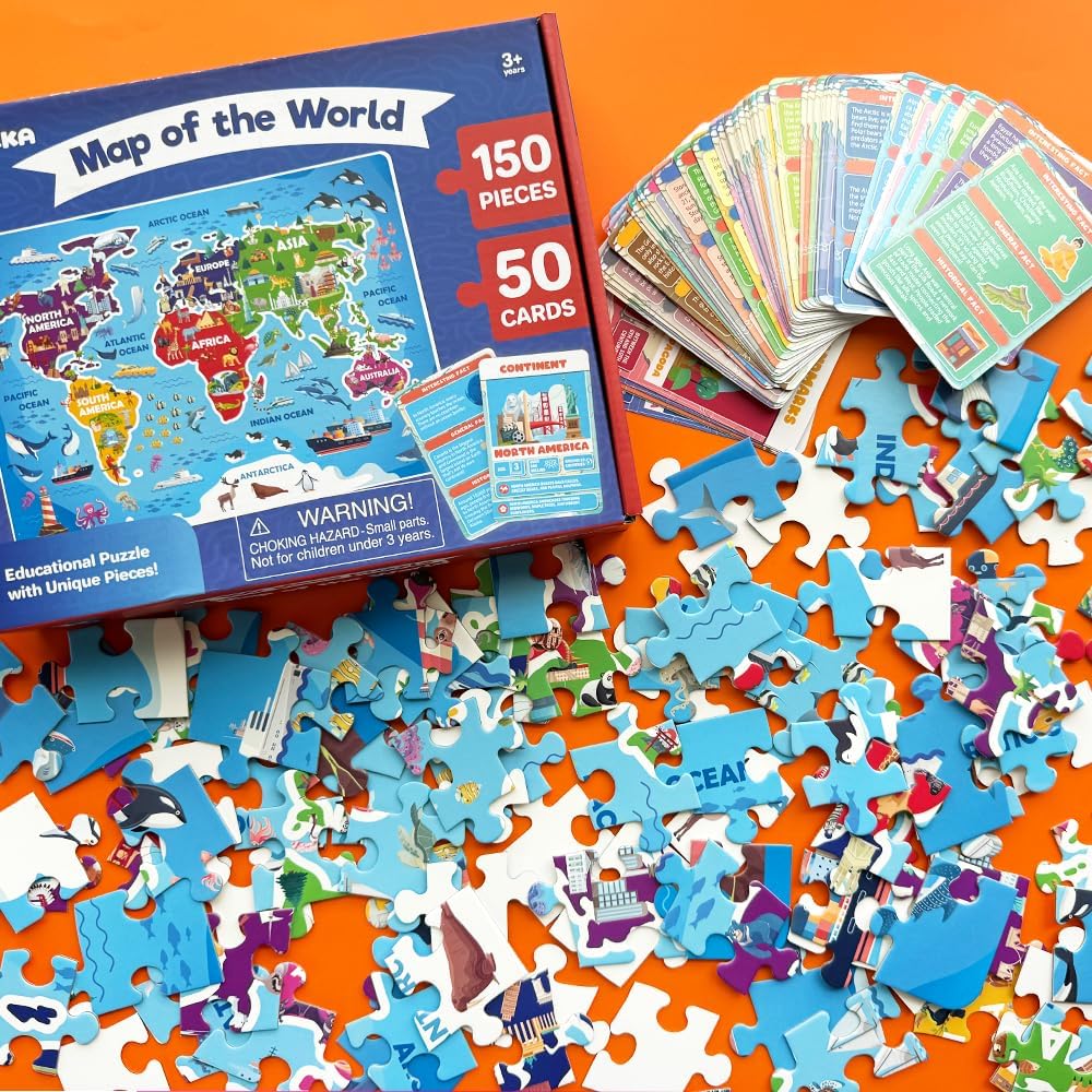 United States Puzzles for Kids Ages 4-6 - 70 Pcs USA Map Kids Puzzle with 50 Cards 400+ USA Facts - State & Capitals Floor Jigsaw Puzzles for Children 6-8 - Educational Toys Gift for Boys Girls