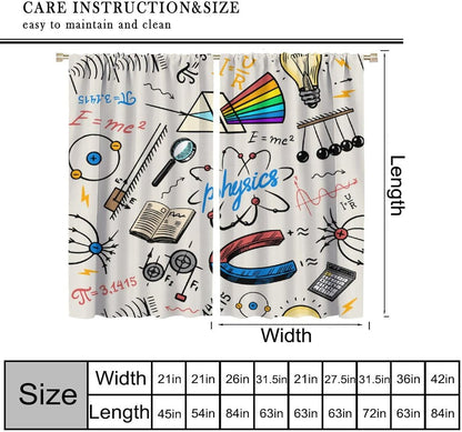 Science Physics Window Curtains, Abstract Math Chemistry Curtain Scientist Graffiti Print Window Treatments for Kids Teens Bedroom Living Room Kitchen Set 2 Panels,42x63 Inches