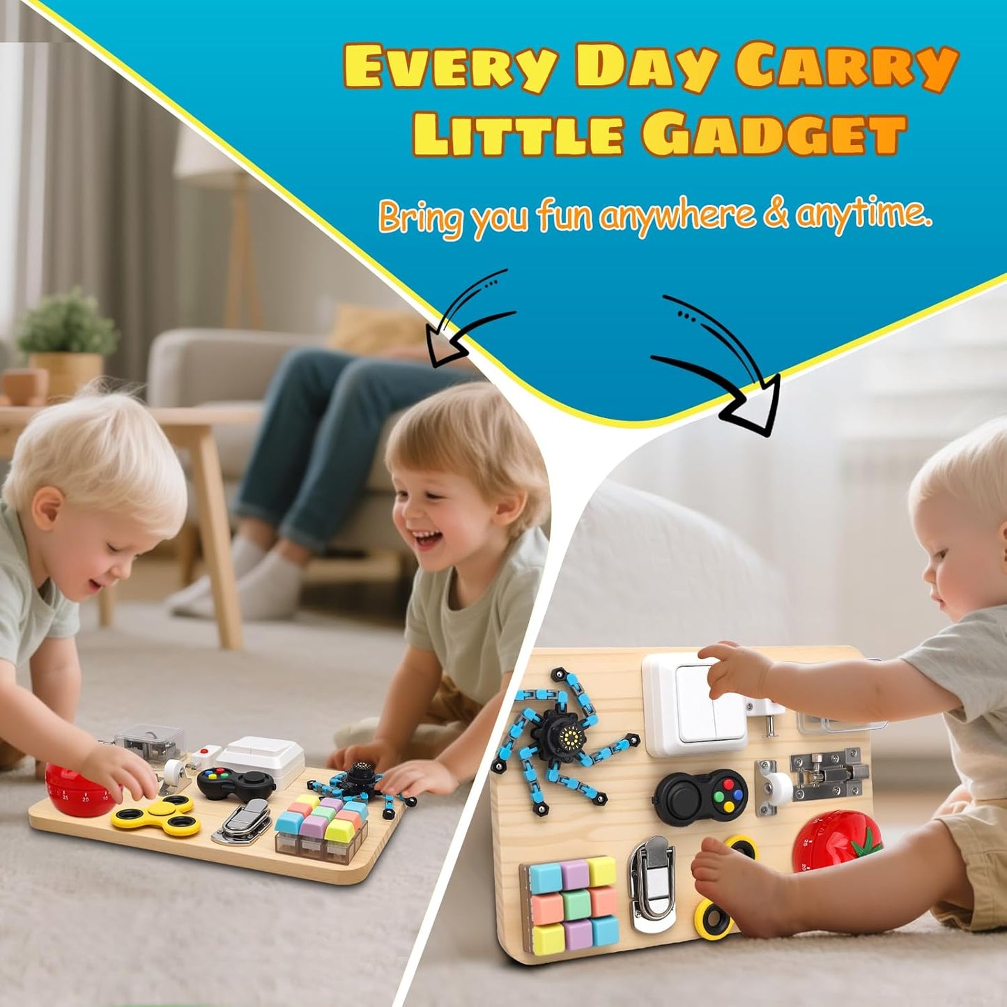 Umnodobn Montessori Busy Board for Toddlers, 11-in-1 Sensory Learning Travel-Friendly Activity Board, Fine Motor Skills Toy, Screen, Birthday Holiday Presents for Boys Girls 3+ Years Old