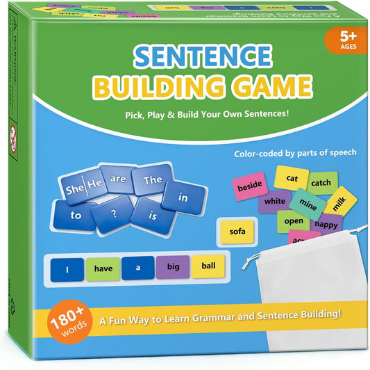 Sentence Building Game for Kids Ages 5-8 – 120+ Color-Coded Word Tiles, 20 Sentence Builder Tiles | Educational Learning Toys, Reading & Grammar Activity | Gifts for Boys and Girls