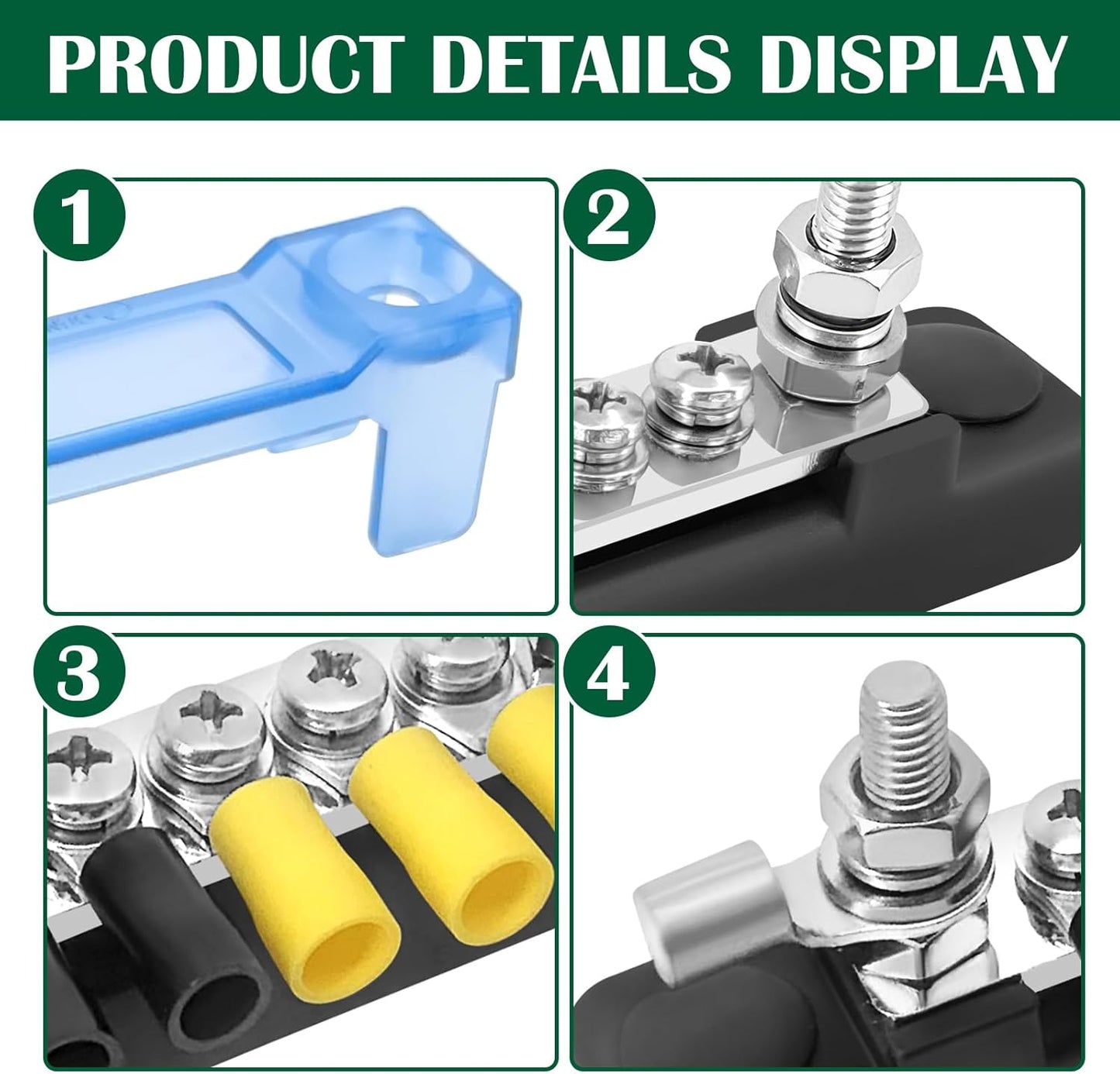 LENKRAD Ground Bus Bar 12V Marine 150A Battery Terminal Block Waterproof Power Distribution Block with 2 x M6 Post,10 x M4 Terminal Screws Negative Buss Bar for RV - 2Pcs