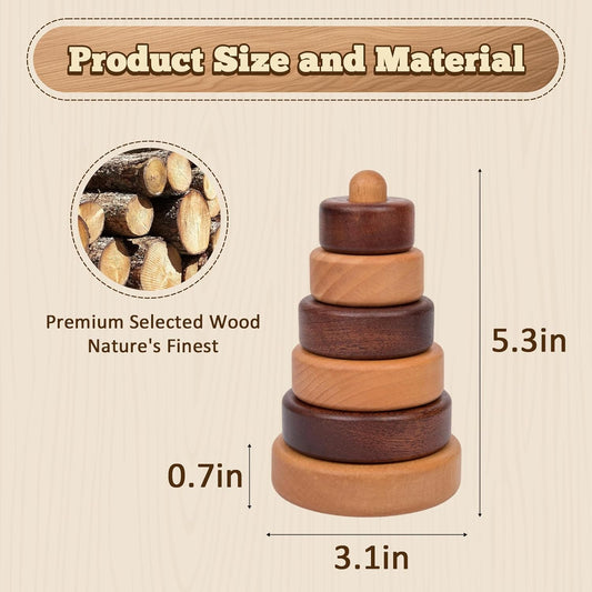 Adena Montessori Ring Wooden Stacking Toy,Montessori Geometric Stacker Wooden Educational Toy,Baby and Toddler Ages 12+ Months Shape Sorter and Stacking Toy, Stacking Tower Toy for Babies(Circle)