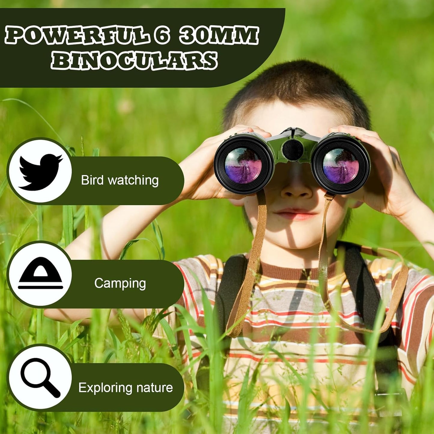 Libima 24 Pcs Binoculars Bulk Educational Compact Binoculars with Neck String Telescope for Learning Bird Watching Camping Hiking Travel Safaris Birthday Gifts(Green)