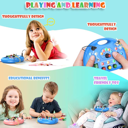 Montessori Busy Board with LED Light for Toddlers 2-4 Year Old, Sensory Toys with Sounds & Switches, Car Driving Travel Toys for Kids, Preschool Busy Book Boy and Girls Birthday Gifts (Pink)