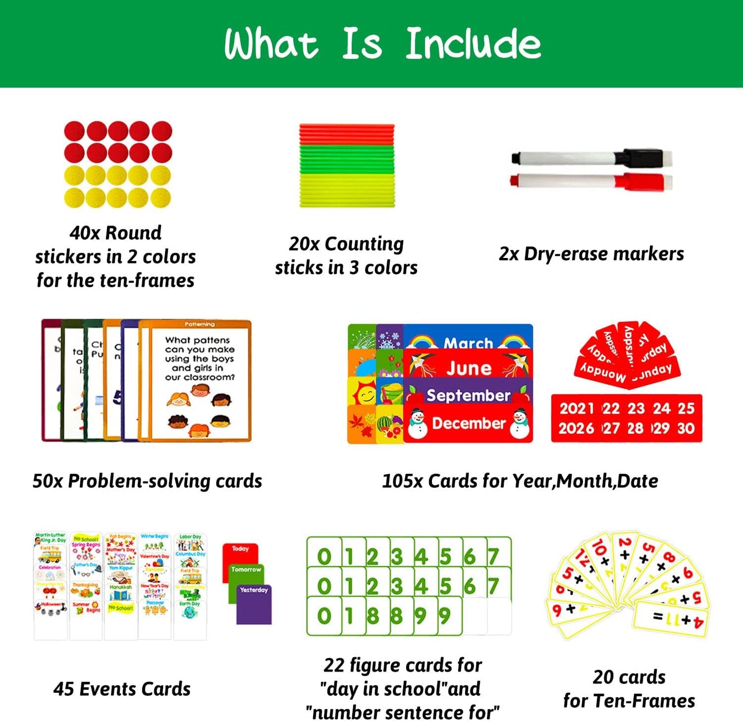 Circle Time Learning Center Pocket Chart for Classroom, Dry Erase Alphabet & Number Flash Cards, Write ABC Letter Tracing Writing Practice Games for Kids, Learning Weather Counting Color Shape