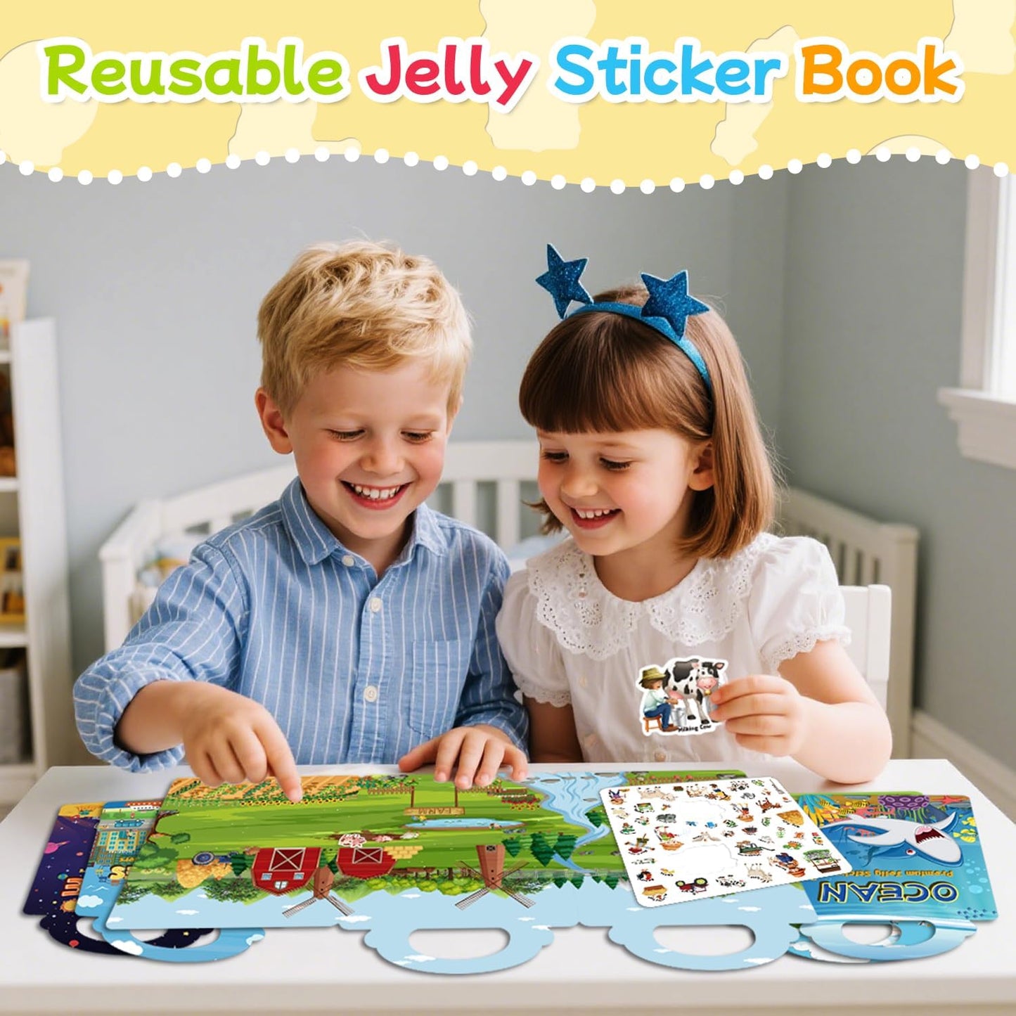 6 Sets Reusable Sticker Book for Toddlers 3-6, Jelly Sticker Books for Toddler, Travel Sticker Activity Toys for Kids 3 4 5 6 Years Old Girls & Boys