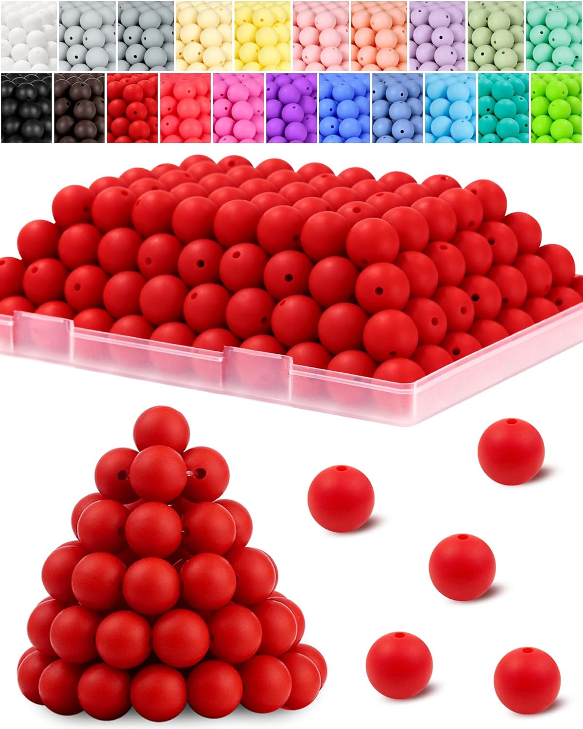 120PCS FIVEIZERO Silicone Beads for Keychain Making, 15mm Glacier Gray Round Silicone Rubber Focal Beads Bulk for DIY Crafts, Bracelets, Necklaces, and Pens