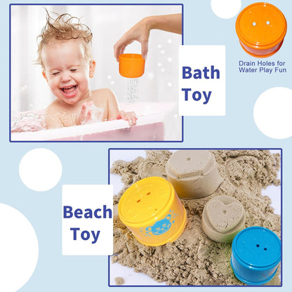 WEEJOYGAM Baby Stacking Cups, Nesting Stacking Toys for Toddlers 1-3 with Light and Sound, Montessori Toys for 1 Year Old Babies 6-12 12-18 Months Easter Gift Color Stack Bath Beach Blocks Rainbow Set