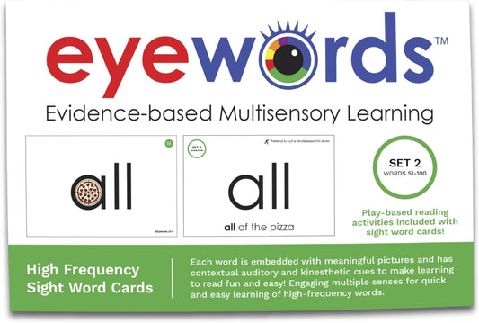 Multisensory Sight Word & Phonics Flash Cards, Set 2 (High-Frequency Words 51-100) - Kinesthetic Learning, Picture-Embedded - Pre-K - Grade 3 - Homeschool & Classroom Use - Model EW-23