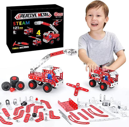 Ferthor Fun 7 in 1 STEM Toys,Creative Set for Boys Age 8-12,Learning Engineering Kids Building Blocks Model Kits,Metal Construction Toys for Kids 8 9 10 11 12+ Year Old(180PCS No Motor)