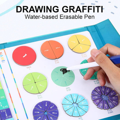 Magnetic Fraction Educational Puzzle 102 Pcs Fraction Tiles & Circles Set 9 Colors, Preschool Learning Activities Math Manipulatives for Classroom or Homeschool Supplies (Green)